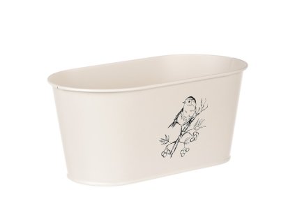 Truhlík kovový - motiv ptáčka, barva krémová (Barva Krémová)