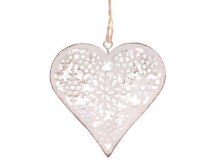 Srdce kovové - závěsná ozdoba, barva bílá (Barva Bílá)