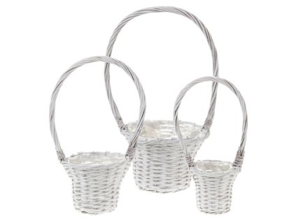 Košík dekorační proutěný s uchem a igelitem, sada 3 kusy , barva bílá (Barva Bílá)