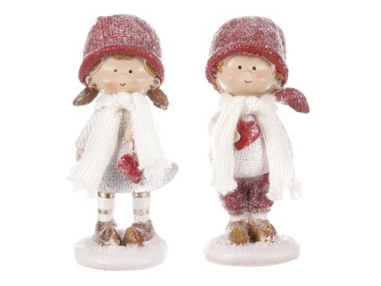 Děti s červenou čepicí - polyresin, mix 2, cena za 1 ks (Barva Červená)