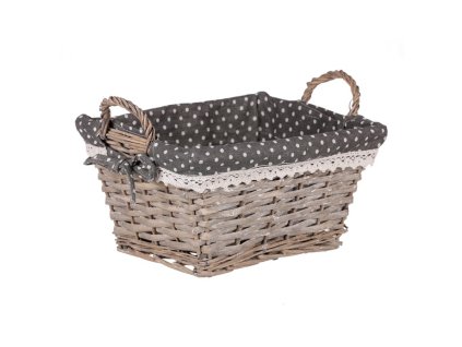Košík, proutěná dekorace s látkou. (Barva Šedá)