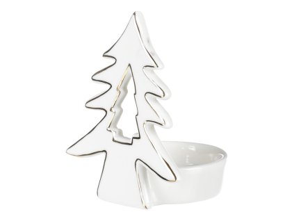 Svícen na kónickou svíčku - porcelán, se stromečkem, bílý (Barva Bílá)