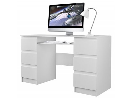 Bílý psací stůl Kima 130x51cm, moderní design, lamino, FALCO