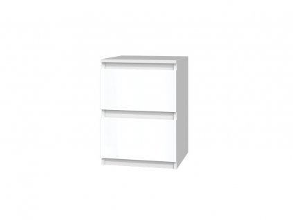 Bílý lesklý noční stolek Malvína M2 FALCO, 16 mm lamino, minimalistický design