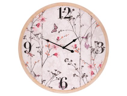 Hodiny nástěnné - pr. 58 cm, MDF, rozkvetlá louka (Barva Růžová)