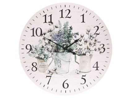 Hodiny nástěnné - pr. 58 cm, MDF, mix květin a rostlin (Barva Bílá)