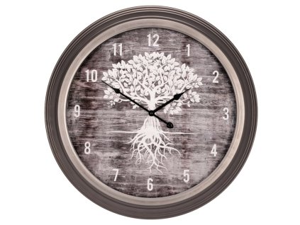 Hodiny nástěnné - pr. 58 cm, MDF, sklo a kovový rám, strom života (Barva Hnědá)