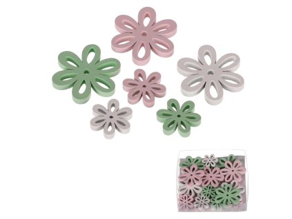 Květ - dřevěný, mix 3 barev a 2 vel., cena za balení (24 ks) (Barva Vícebarevná)