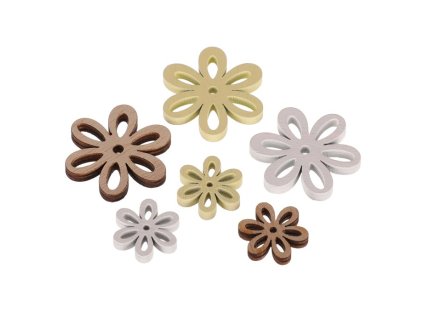 Květ - dřevěný, mix 3 barev a 2 vel., cena za balení (24 ks) (Barva Vícebarevná)