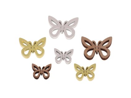 Motýl - dřevěný, mix 3 barev a 2 vel., cena za balení (24 ks) (Barva Vícebarevná)