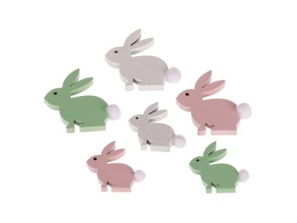 Zajíc dřevěný - mix barev a velikostí, cena za balení (24 ks) (Barva Vícebarevná)