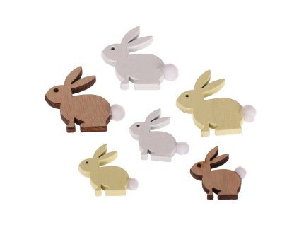Zajíc dřevěný - mix barev a velikostí, cena za balení (24 ks) (Barva Vícebarevná)