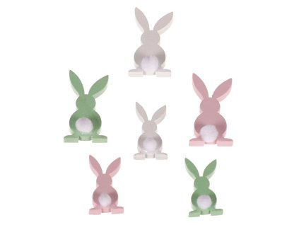 Zajíc dřevěný - mix barev a velikostí, cena za balení (24 ks) (Barva Vícebarevná)