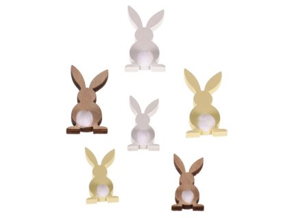Zajíc dřevěný - mix barev a velikostí, cena za balení (24 ks) (Barva Vícebarevná)