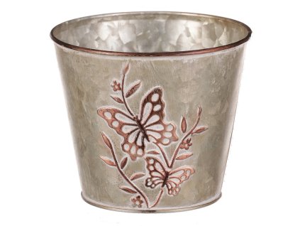 Kovový obal na květiny, design s motýly. (Barva Hnědá)