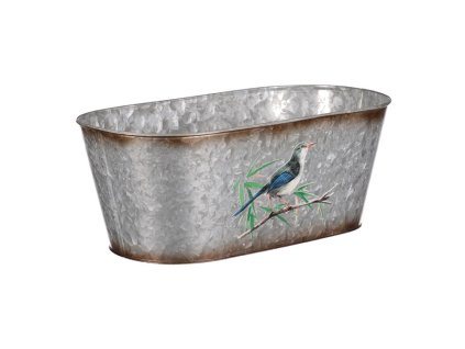 Kovový truhlík, design s ptáčky. (Barva Stříbrná)