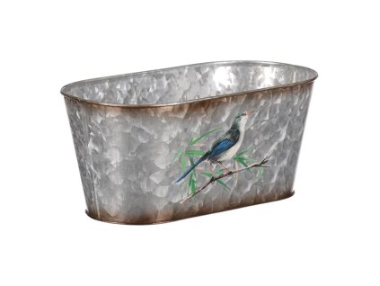 Kovový truhlík, design s ptáčky. (Barva Stříbrná)