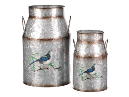 Kovová váza, sada 2ks, design s ptáčky. (Barva Stříbrná)