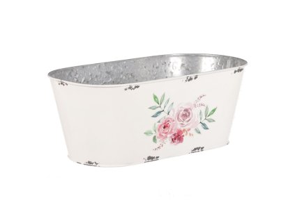 Kovový truhlík, design s růžemi. (Barva Bílá)