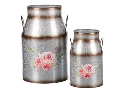 Kovová váza, sada 2ks. Design s růžemi. (Barva Stříbrná)