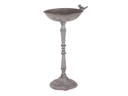 Krmítko/pítko - kovový stojan, s ptáčkem, barva šedá (Barva Šedá)