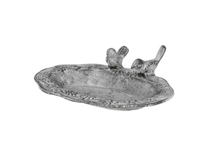 Krmítko/pítko - kovové, oválné s ptáčky, barva šedá (Barva Šedá)