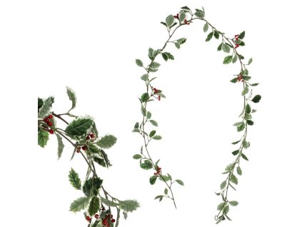 Cesmína - umělá girlanda, zelená s červenými bobulemi (Barva Zelená)