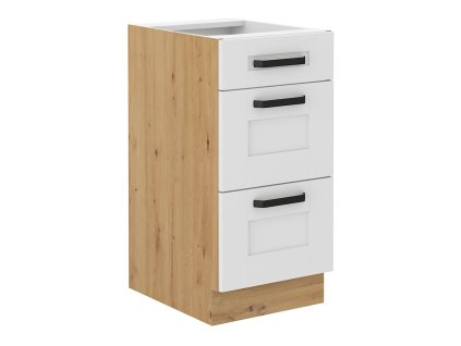 Praktická bílá spodní skříňka LULA 40 D 3S BB s dub artisan detaily