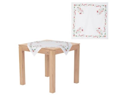 Ubrus,máky v růžových barvách, 80x80cm, 100% polyester. (Barva Bílá)