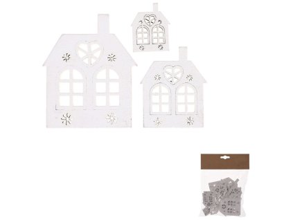 Domeček dřevěný - mix velikostí, bílý, cena za balení (18 ks) (Barva Bílá)