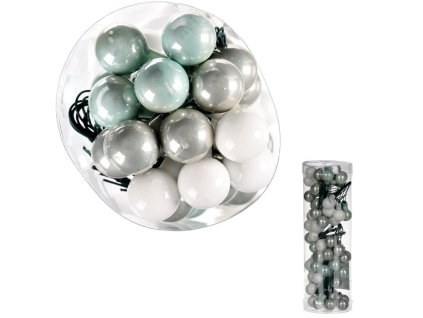 Ozdoby skleněné - pr. 1,5 cm, zeleno-šedo-bílé, cena za balení (72 ks) (Barva Vícebarevná)