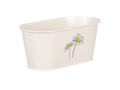 Obal kovový - truhlík s kopretinami, barva krémová (Barva Krémová)