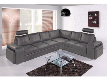 Rozkládací kožená sedací souprava Endy, pravá šedá, 135x200 cm