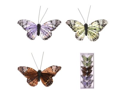 Motýl s klipem, 6ks v krabičce, mix barev, cena za 1 krabičku (Barva Vícebarevná)