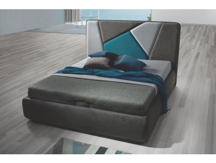 Čalouněná postel s ÚP 160x200 GROSIO hnědá/šedá/tyrkys