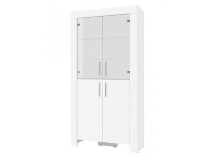 Bílá prosklená vitrína Cezanne R3, 201 cm, lamino, s LED osvětlením