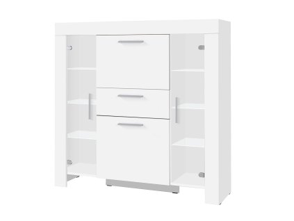 Bílá vitrína Cezanne R7 s prosklenými dvířky, 131x130x42 cm