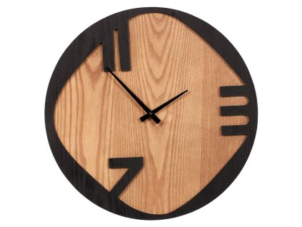 Hodiny nástěnné - pr. 45 cm, kov a MDF s jasanovou dýhou (Barva Hnědá)