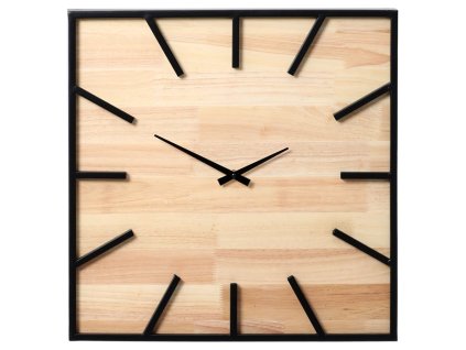 Hodiny nástěnné - čtvercové, z kovu a kaučukovníkového dřeva (Barva Hnědá)
