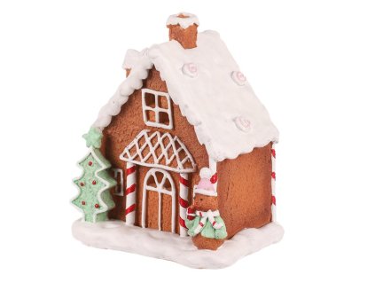 Domeček perníkový - zdobený, polyresin, LED osvětlení (Barva Hnědá)