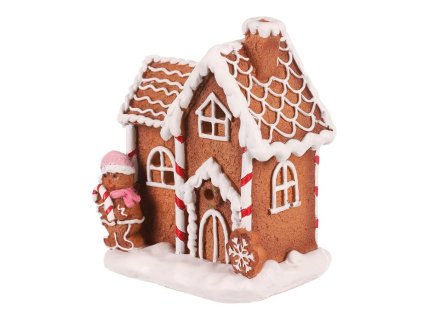 Domeček perníkový - zdobený, polyresin, LED osvětlení (Barva Hnědá)