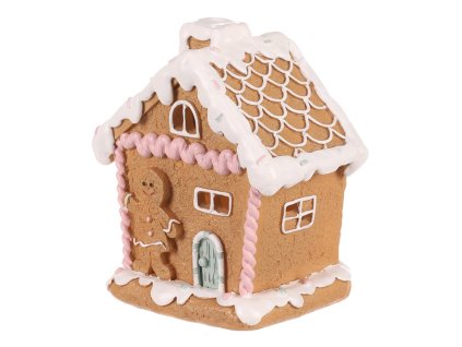 Domeček perníkový - zdobený, polyresin, LED osvětlení (Barva Hnědá)