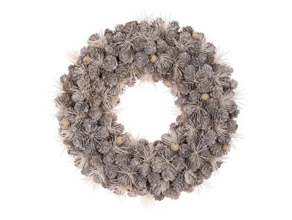 Věnec zdobený - pr. 32 cm, šišky, jehličí a bobule, šedý (Barva Šedá)