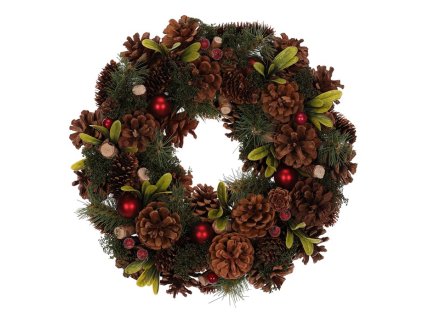 Věnec se šiškami - pr. 35 cm, jehličí a červené bobule (Barva Hnědá)