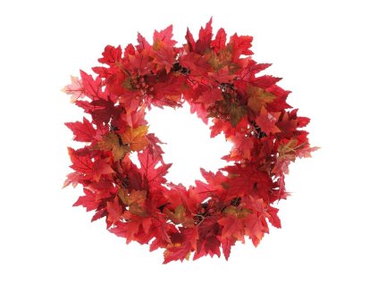 Věnec umělý - pr. 60 cm, červené listí a bobule (Barva Červená)