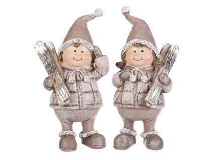 Děti s lyžemi - polyresin, hnědá čepice, mix 2, cena za 1 ks (Barva Hnědá)