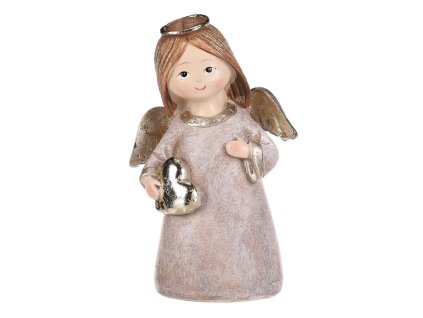 Anděl stojící - polyresin, hnědý se zlatým srdcem (Barva Hnědá)