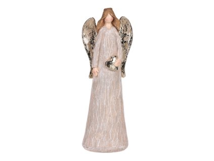 Anděl - polyresin, hnědý se zlatým srdcem (Barva Hnědá)