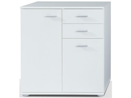 Bílá komoda Mileta 2, 75 cm, minimalistický design, lamino