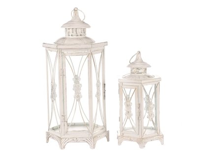 Lucerna kovová - šestiboká, bílá, cena za sadu 2 velikostí (Barva Bílá)